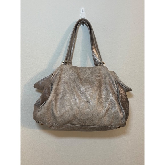 Laura Di Maggio Milano Leather Metallic Taupe Shoulder Bag Italy Designer - Picture 4 of 6